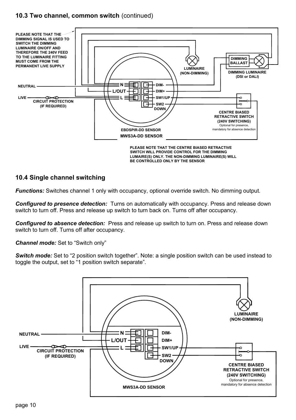 4 single channel switching, 3 two channel, common switch (continued), Page 10 | CP Electronics MWS3A-DD User Manual | Page 10 / 12