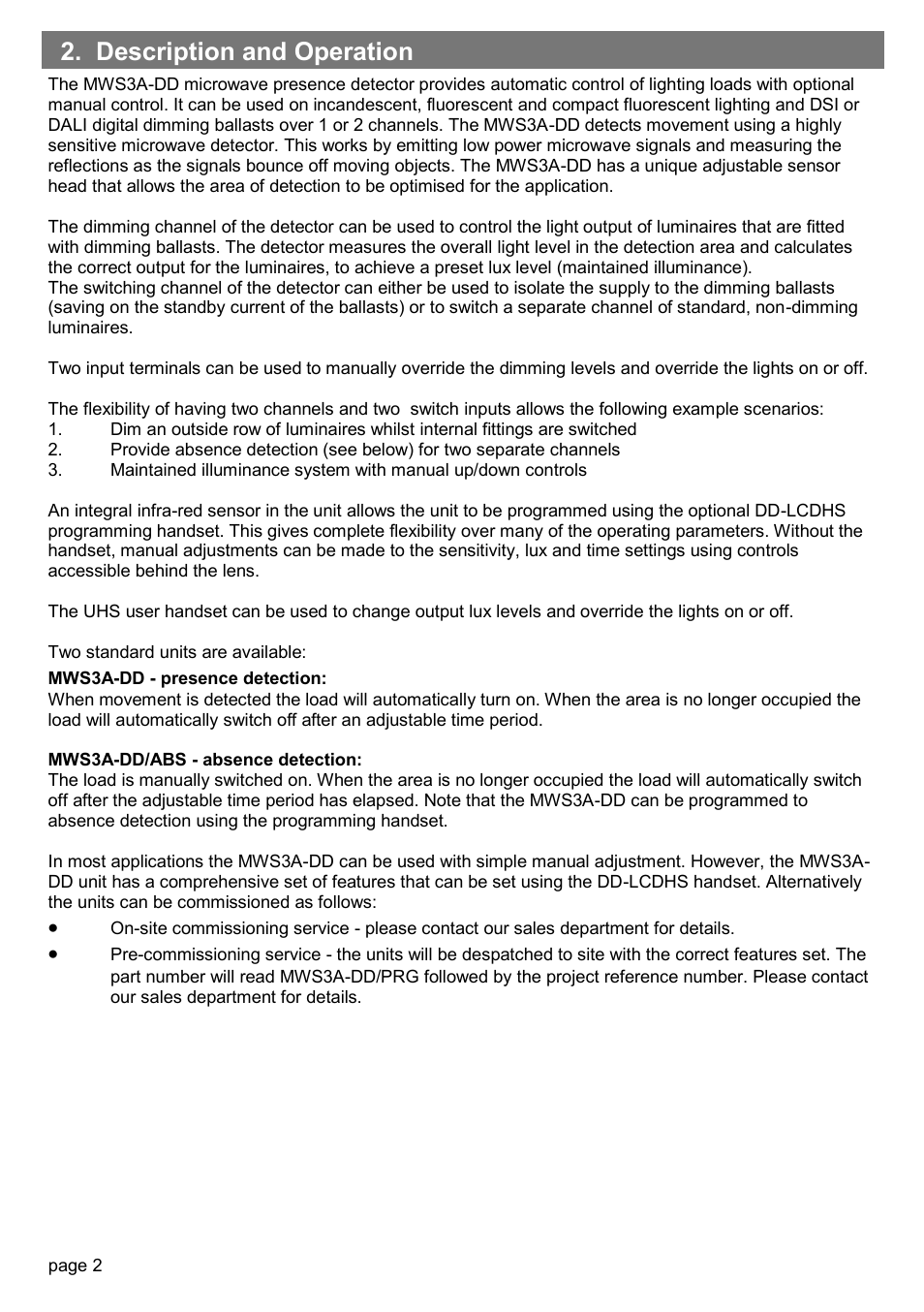 Description and operation | CP Electronics MWS3A-DD User Manual | Page 2 / 12