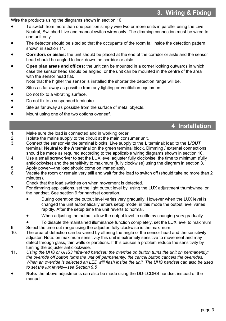 Wiring & fixing, 4 installation | CP Electronics MWS3A-DD User Manual | Page 3 / 12