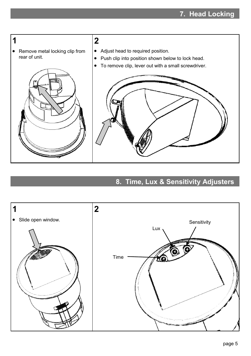 Head locking 8. time, lux & sensitivity adjusters | CP Electronics MWS3A-DD User Manual | Page 5 / 12