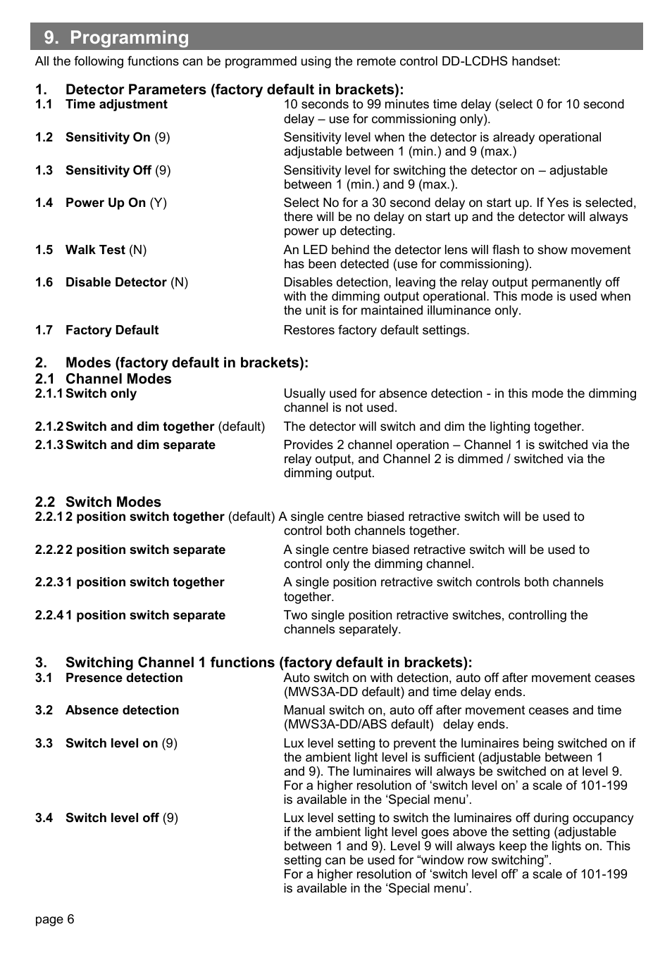 Programming | CP Electronics MWS3A-DD User Manual | Page 6 / 12