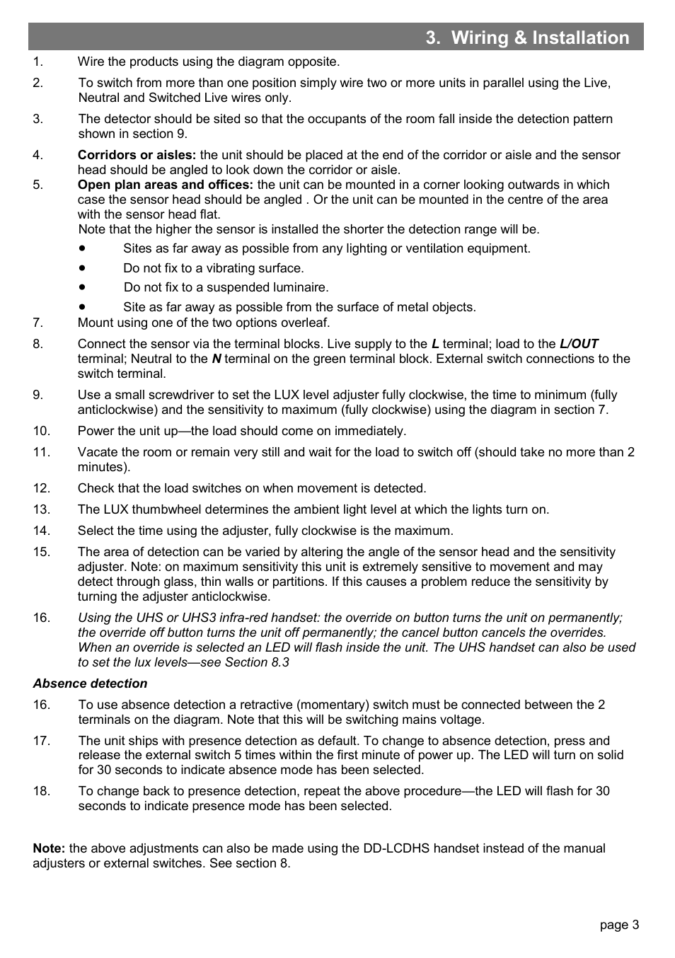 Wiring & installation | CP Electronics MWS3A-PRM User Manual | Page 3 / 8