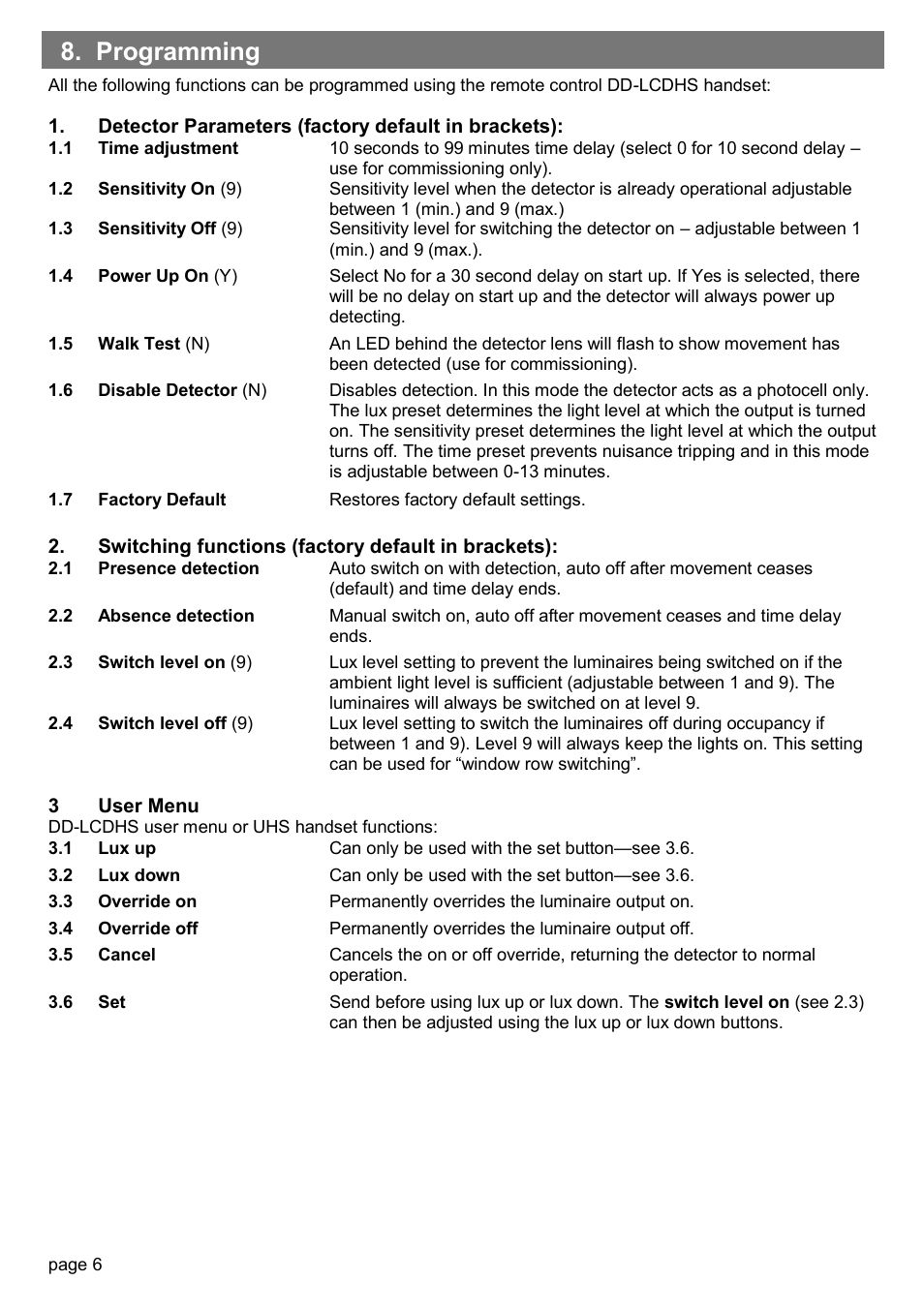 Programming | CP Electronics MWS3A-PRM User Manual | Page 6 / 8