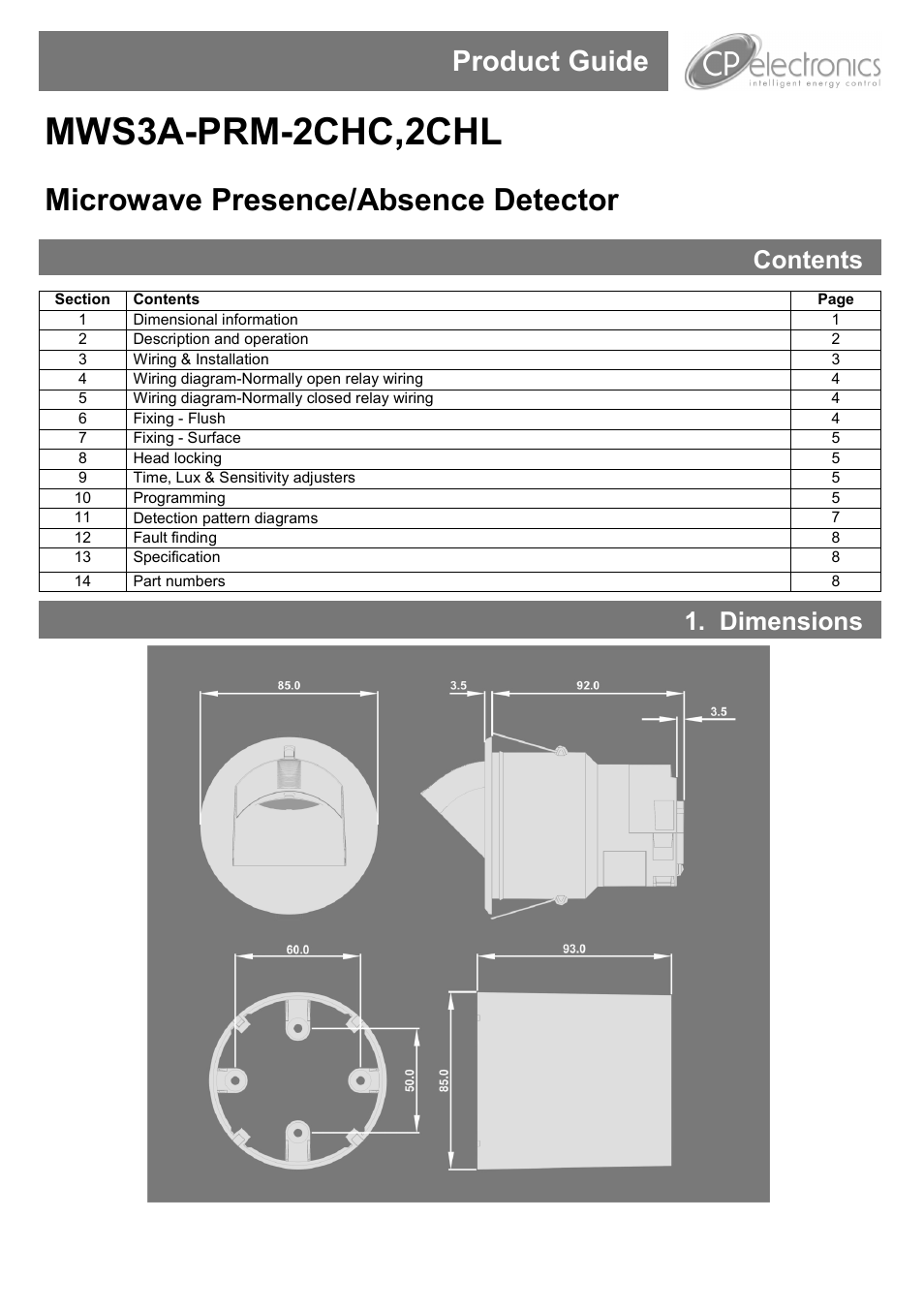 CP Electronics MWS3A-PRM-2CHC, 2CHL User Manual | 8 pages