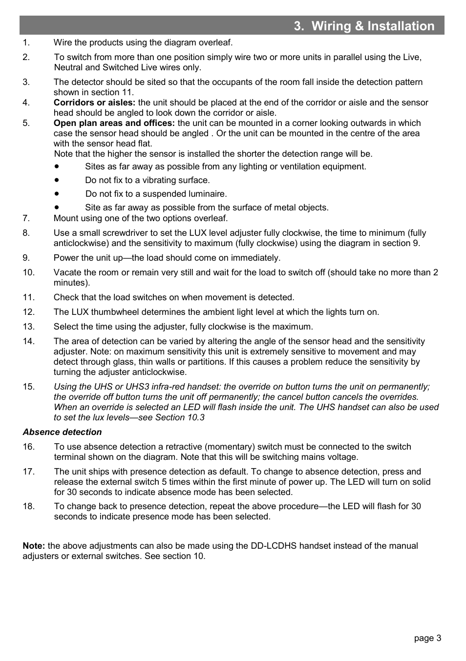 Wiring & installation | CP Electronics MWS3A-PRM-2CHC, 2CHL User Manual | Page 3 / 8