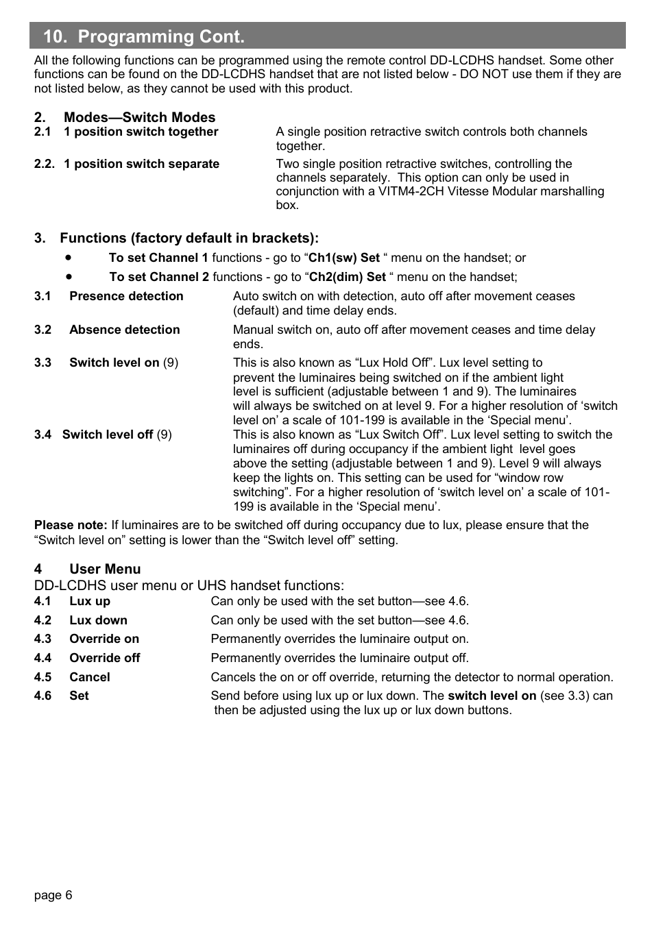 Programming cont | CP Electronics MWS3A-PRM-2CHC, 2CHL User Manual | Page 6 / 8