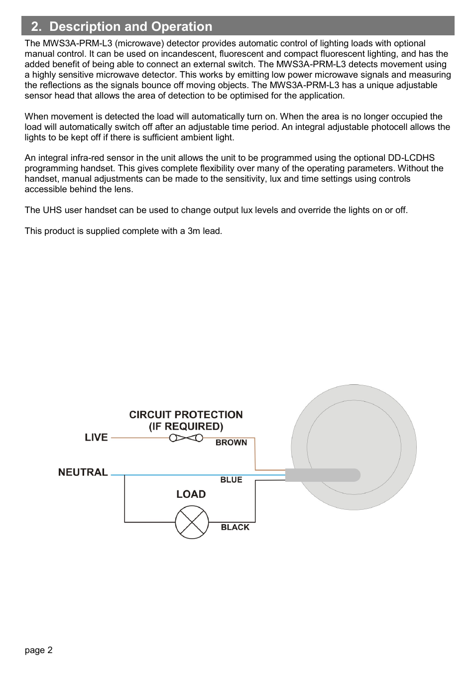 Description and operation | CP Electronics MWS3A-PRM-L3 User Manual | Page 2 / 8