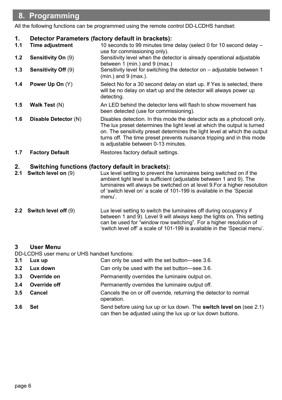 Programming | CP Electronics MWS3A-PRM-L3 User Manual | Page 6 / 8