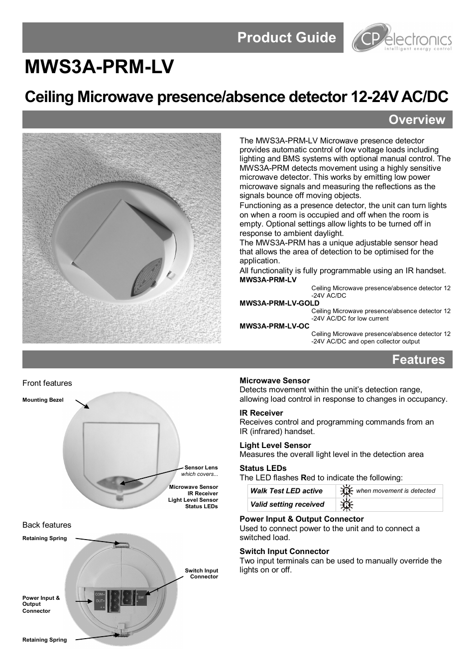 CP Electronics MWS3A-PRM-LV User Manual | 8 pages
