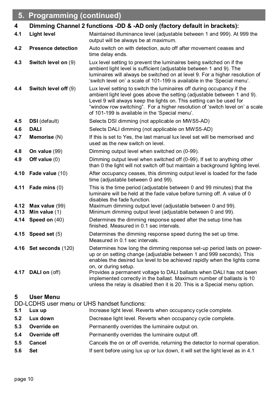 Programming (continued) | CP Electronics MWS5 + slim line PSU User Manual | Page 10 / 12