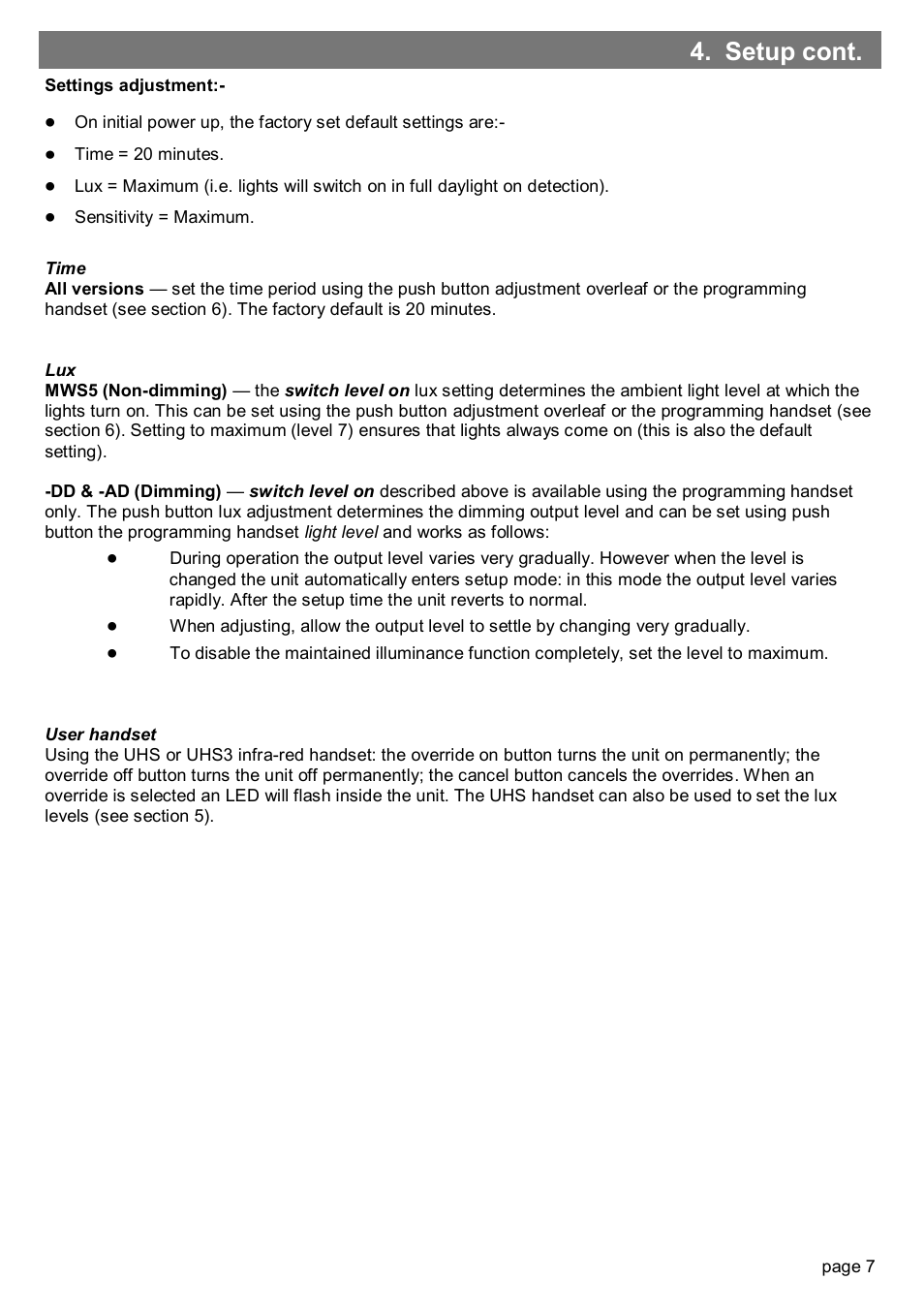 Setup cont | CP Electronics MWS5 + slim line PSU User Manual | Page 7 / 12