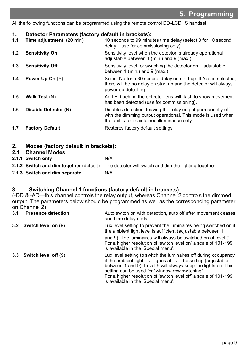 Programming | CP Electronics MWS5 + slim line PSU User Manual | Page 9 / 12