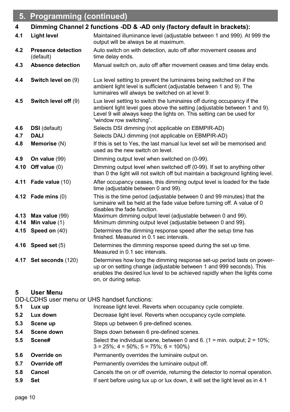 Programming (continued) | CP Electronics MWS5 User Manual | Page 10 / 12