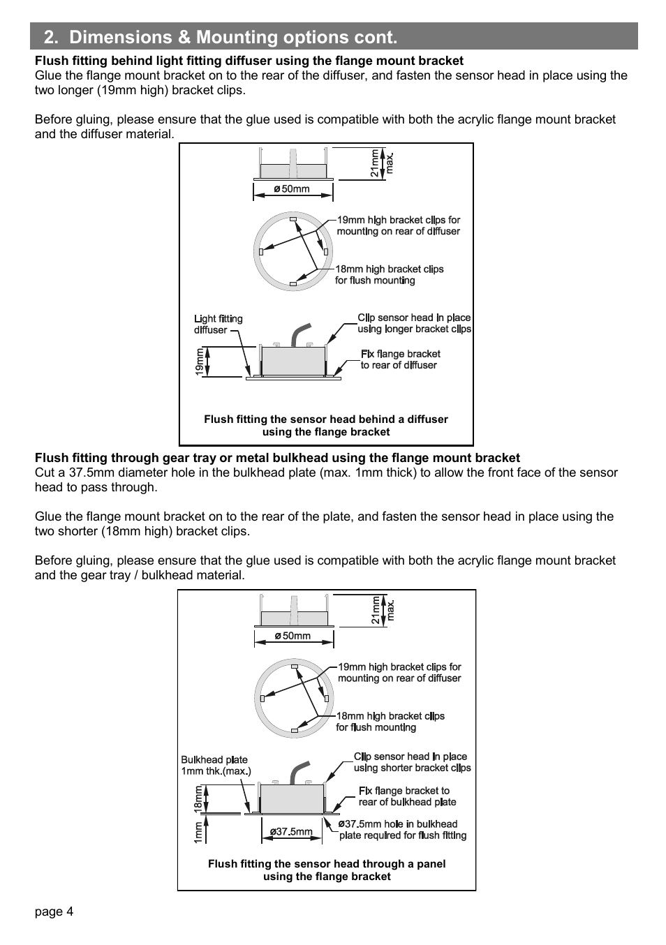 Dimensions & mounting options cont | CP Electronics MWS5 User Manual | Page 4 / 12