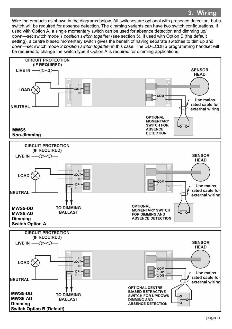 Wiring | CP Electronics MWS5 User Manual | Page 5 / 12