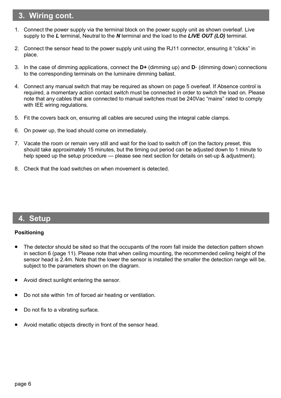 Wiring cont. 4. setup | CP Electronics MWS5 User Manual | Page 6 / 12