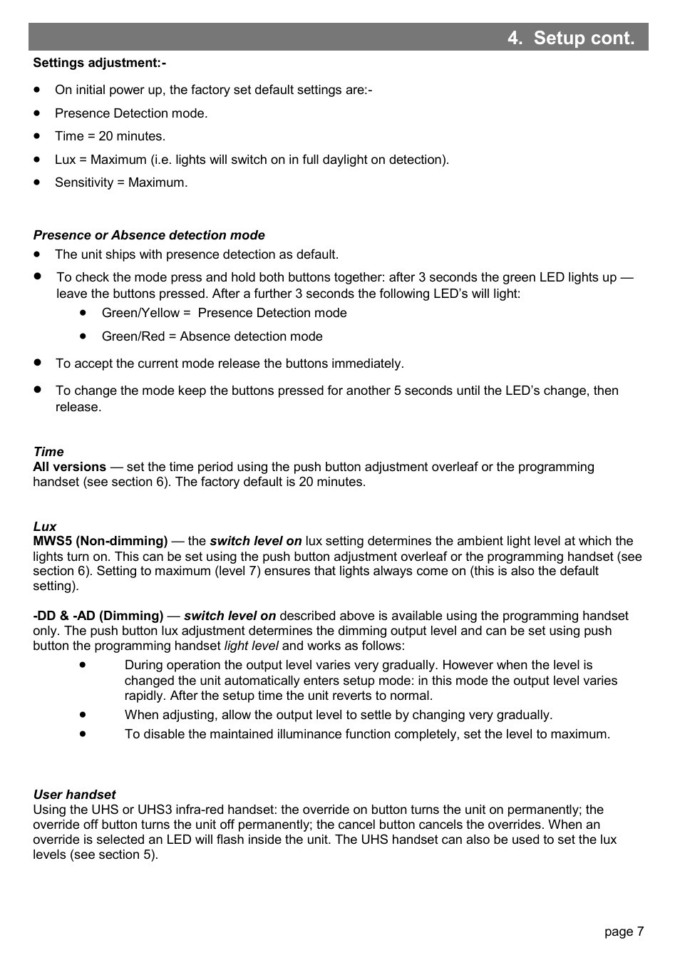 Setup cont | CP Electronics MWS5 User Manual | Page 7 / 12