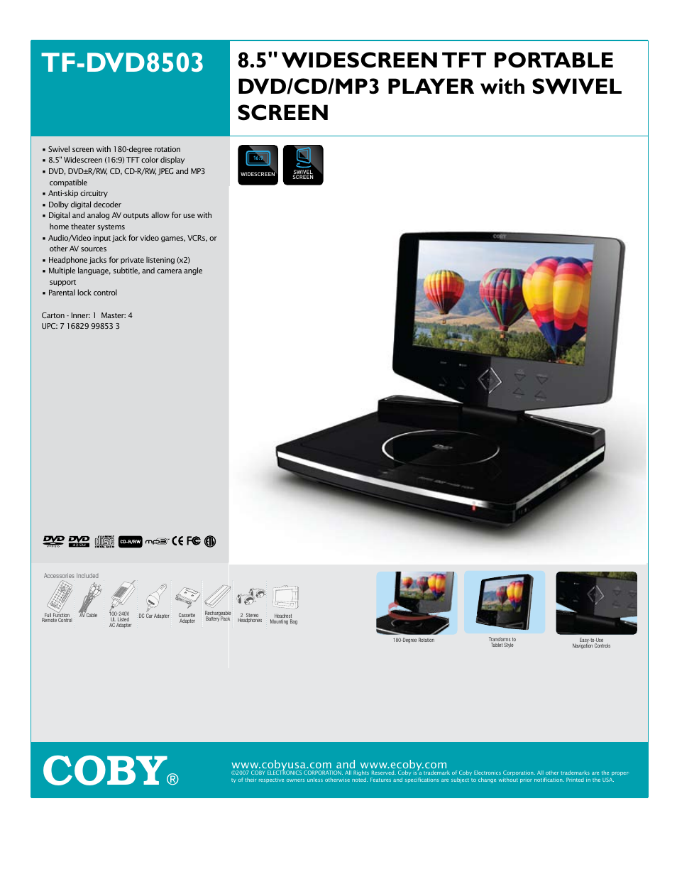 COBY electronic TF-DVD8503 User Manual | 1 page