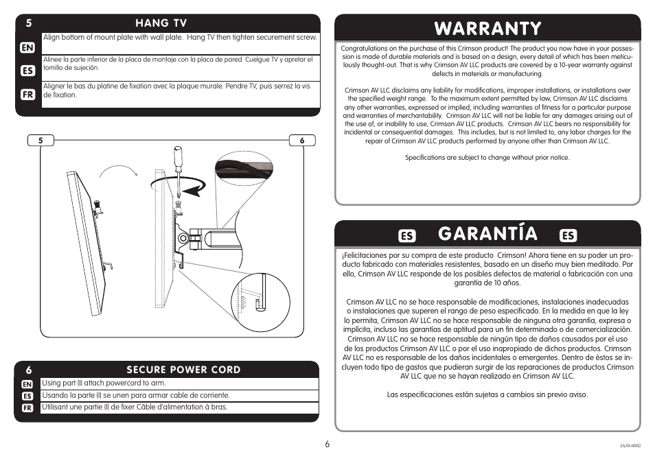 Warranty garantía | Crimson A30F User Manual | Page 6 / 7
