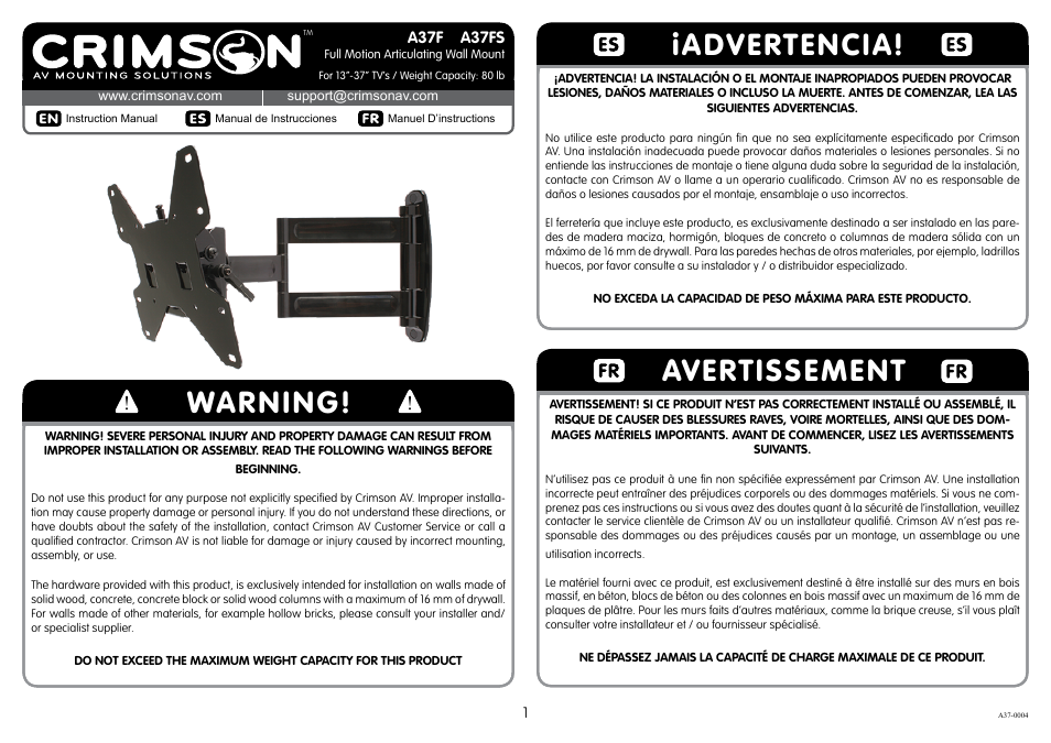 Crimson A37F User Manual | 8 pages