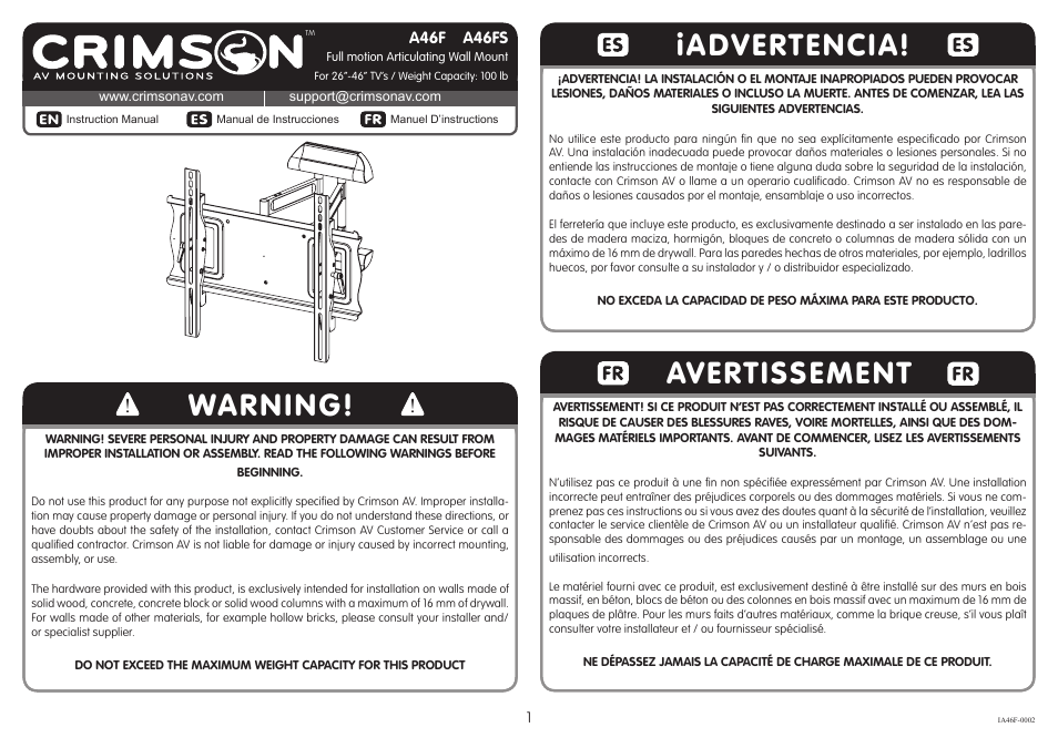 Crimson A46F User Manual | 8 pages