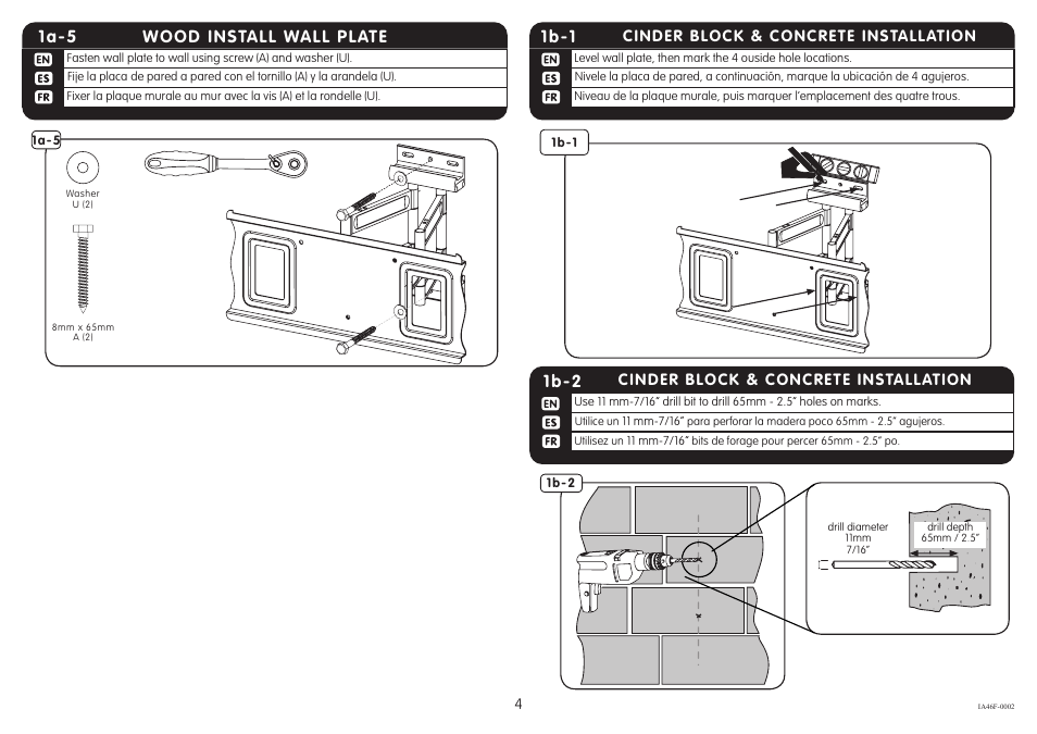 Wood install wall plate 1a-5, 1b-2, 1b-1 | Crimson A46F User Manual | Page 4 / 8