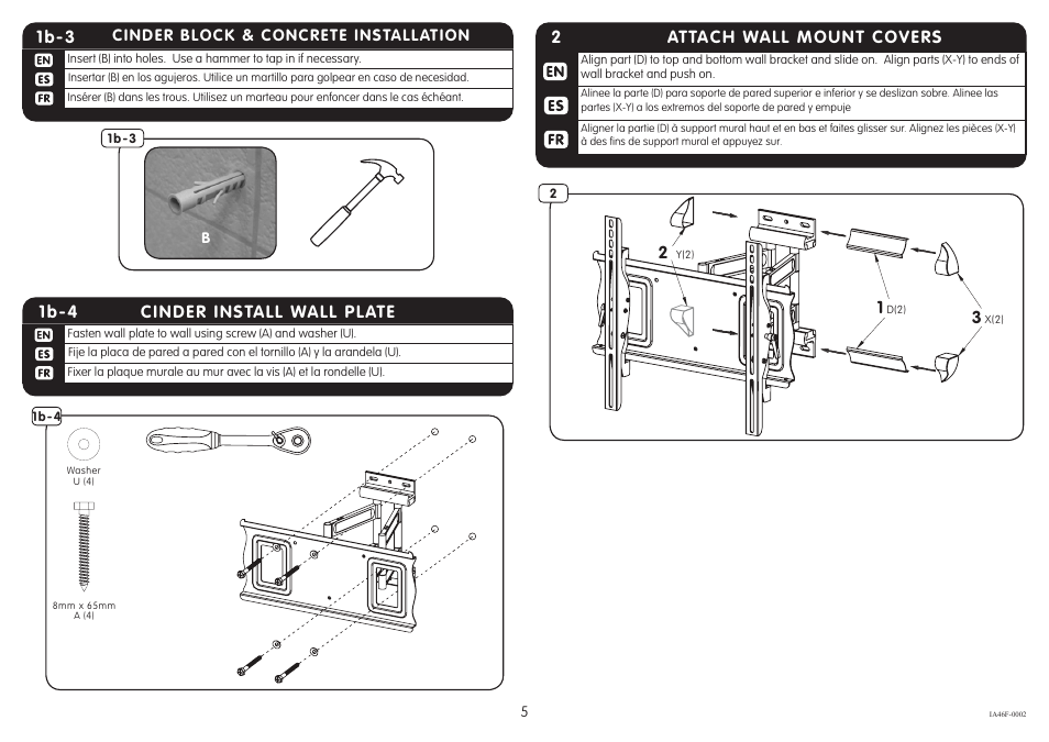 Cinder install wall plate 1b-4, 2attach wall mount covers, 1b-3 | Crimson A46F User Manual | Page 5 / 8