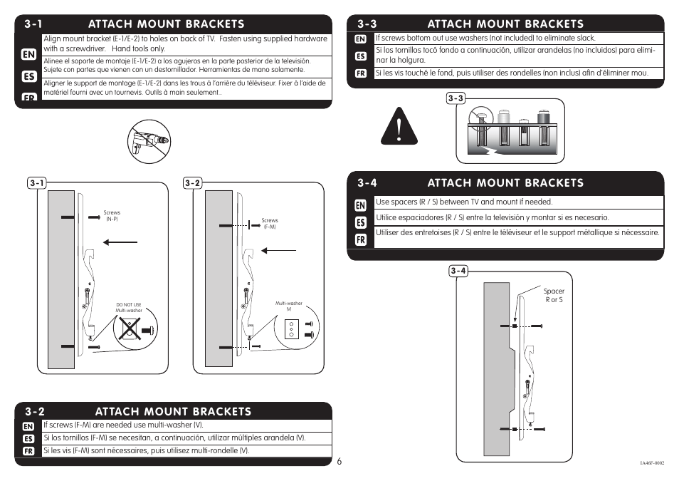 Attach mount brackets 3-2, 1 attach mount brackets, Attach mount brackets 3-3 | Attach mount brackets 3-4 | Crimson A46F User Manual | Page 6 / 8