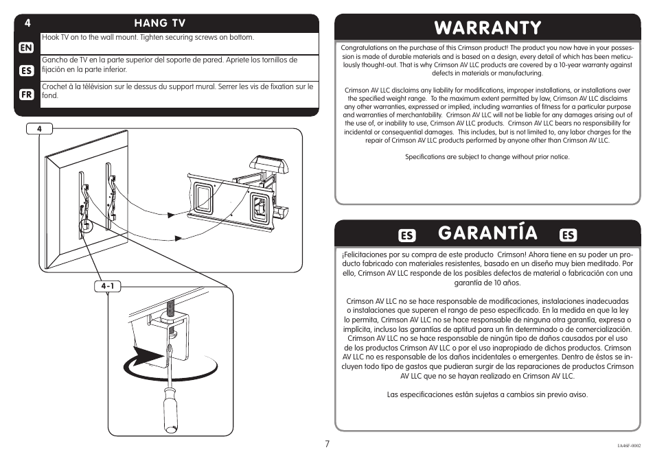 Warranty garantía | Crimson A46F User Manual | Page 7 / 8