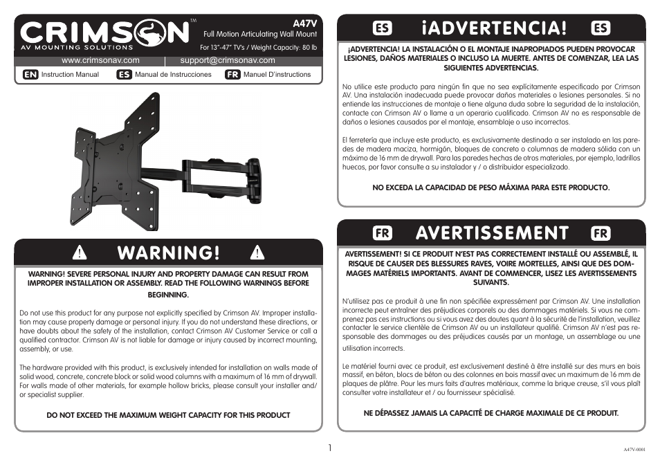 Crimson A47V User Manual | 8 pages