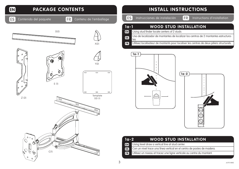 Install instructions, Package contents | Crimson A55V User Manual | Page 3 / 10