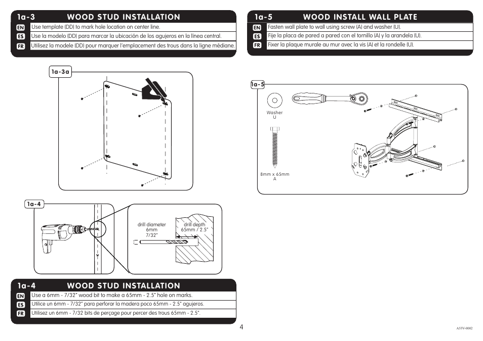 Wood install wall plate 1a-5, Wood stud installation 1a-4, Wood stud installation 1a-3 | Crimson A55V User Manual | Page 4 / 10