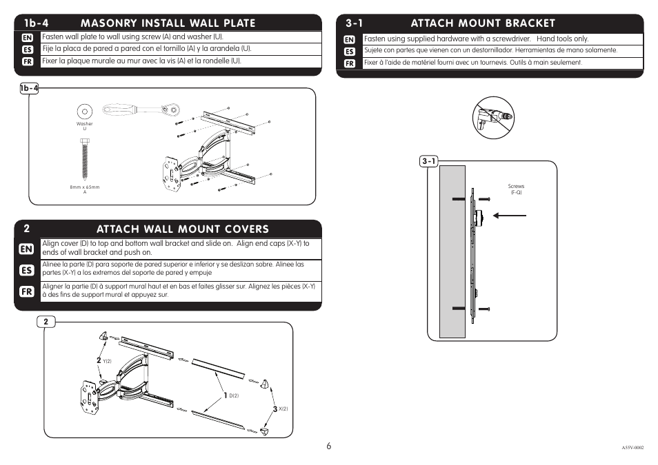 Masonry install wall plate 1b-4, 2attach wall mount covers, 1 attach mount bracket | Crimson A55V User Manual | Page 6 / 10