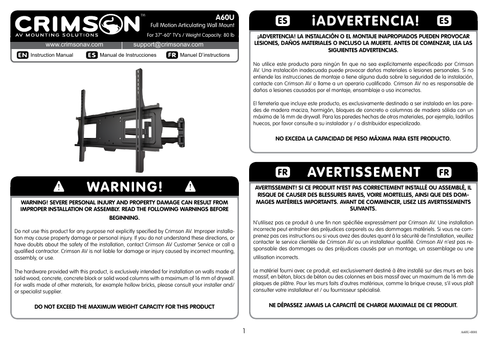 Crimson A60U User Manual | 8 pages