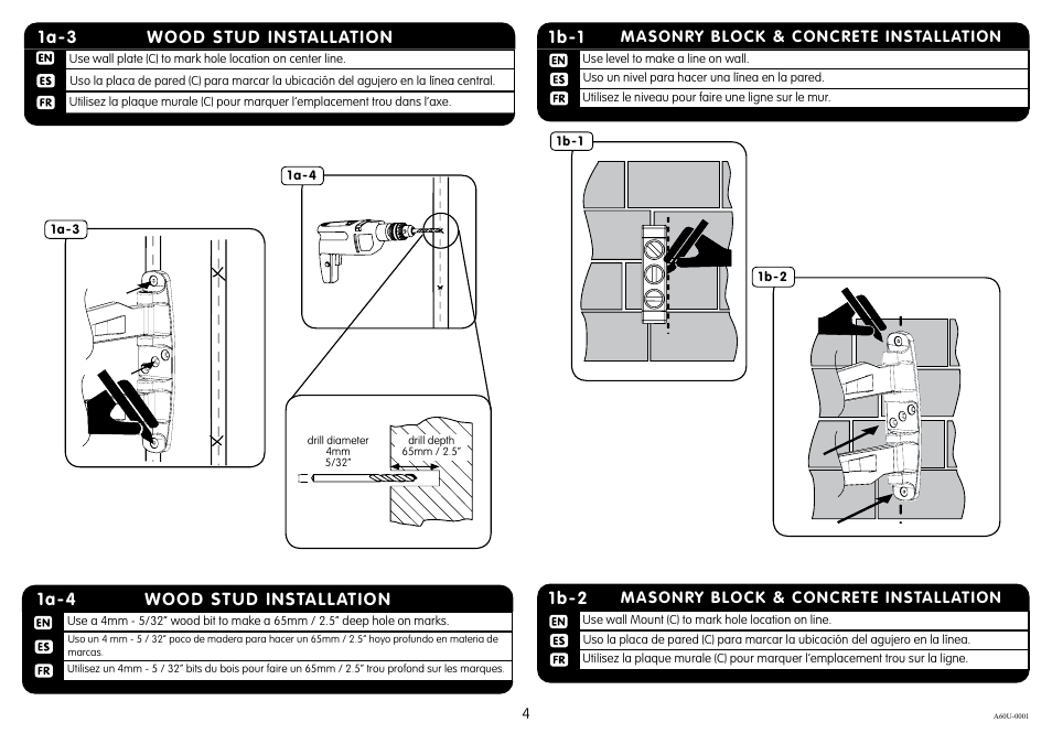 1b-1, 1b-2, Wood stud installation 1a-3 | Wood stud installation 1a-4 | Crimson A60U User Manual | Page 4 / 8