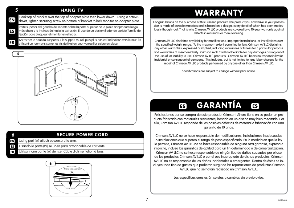 Warranty garantía, 5hang tv | Crimson A60U User Manual | Page 7 / 8