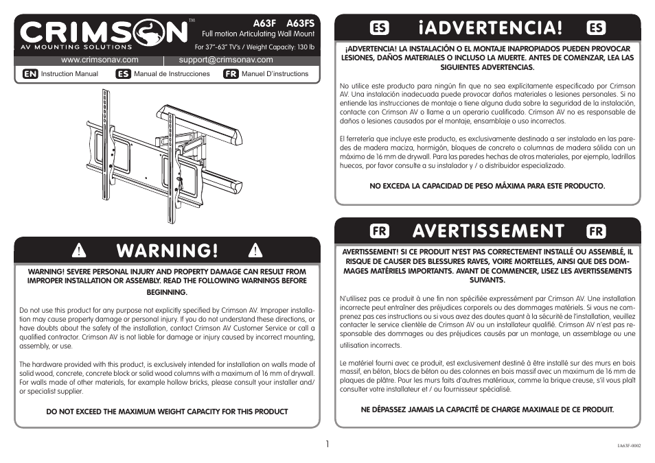 Crimson A63F User Manual | 9 pages