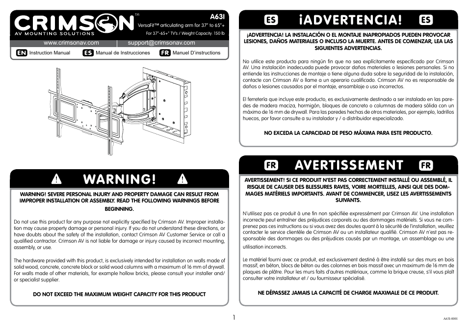 Crimson A63I User Manual | 7 pages
