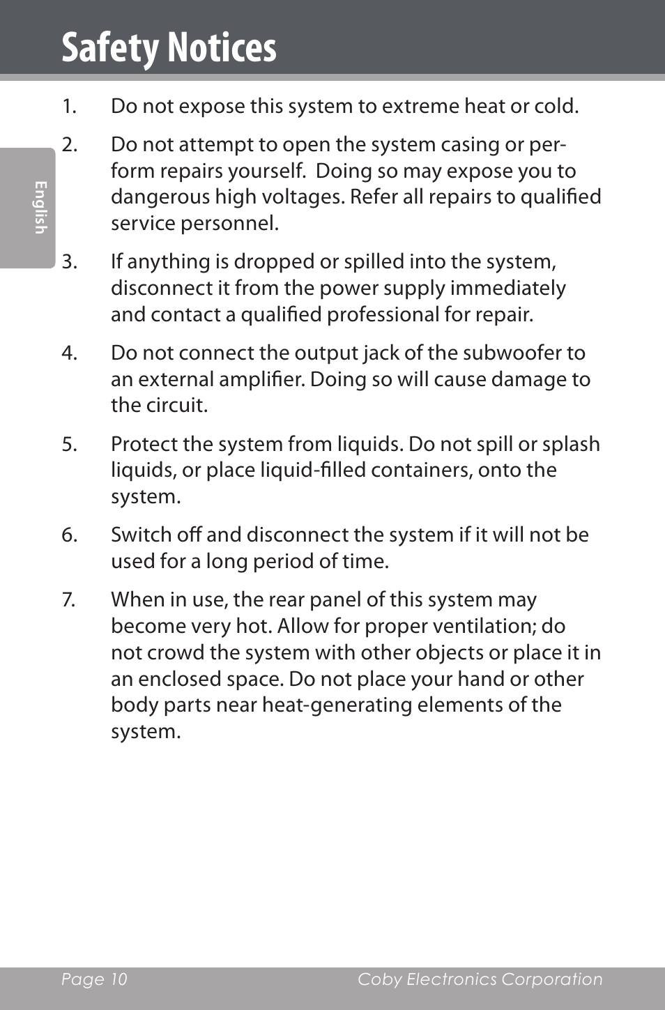 Safety notices | COBY electronic CSMP80 User Manual | Page 10 / 40