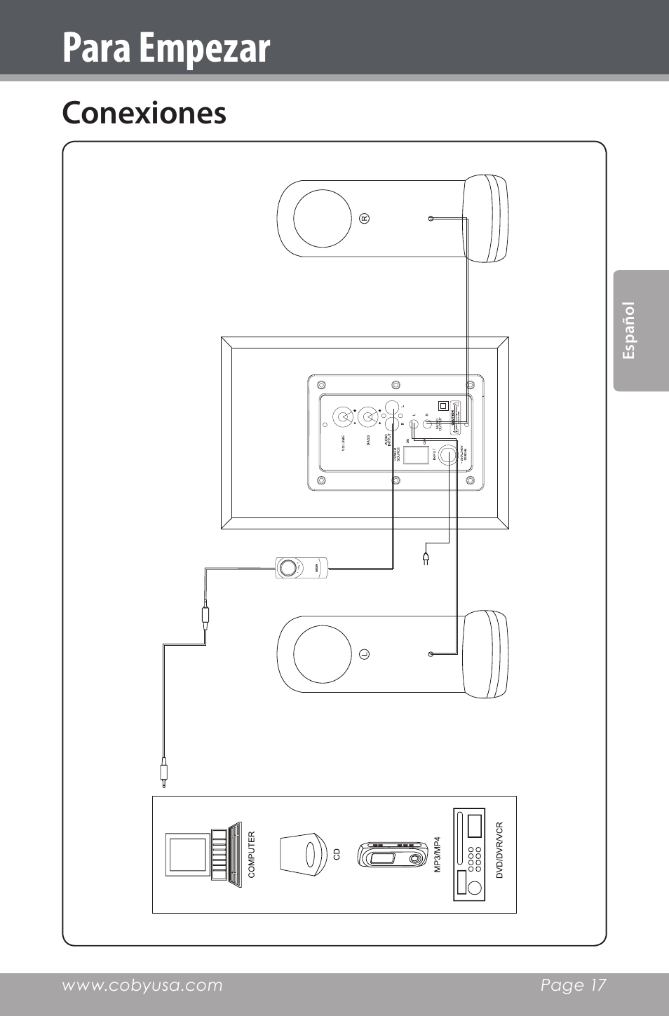 Conexiones, Para empezar | COBY electronic CSMP80 User Manual | Page 17 / 40