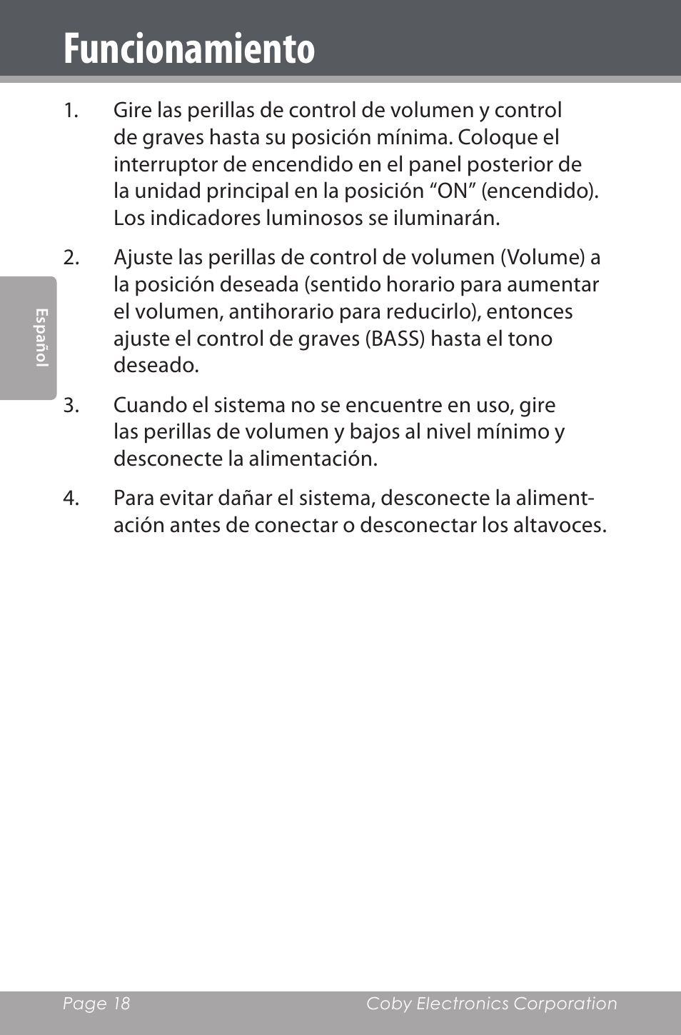 Funcionamiento | COBY electronic CSMP80 User Manual | Page 18 / 40