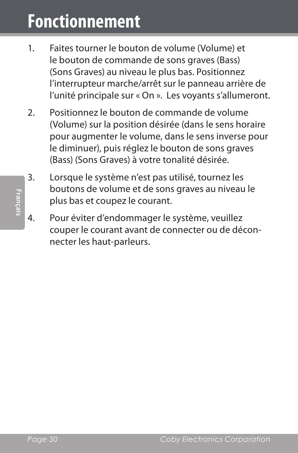 Fonctionnement | COBY electronic CSMP80 User Manual | Page 30 / 40