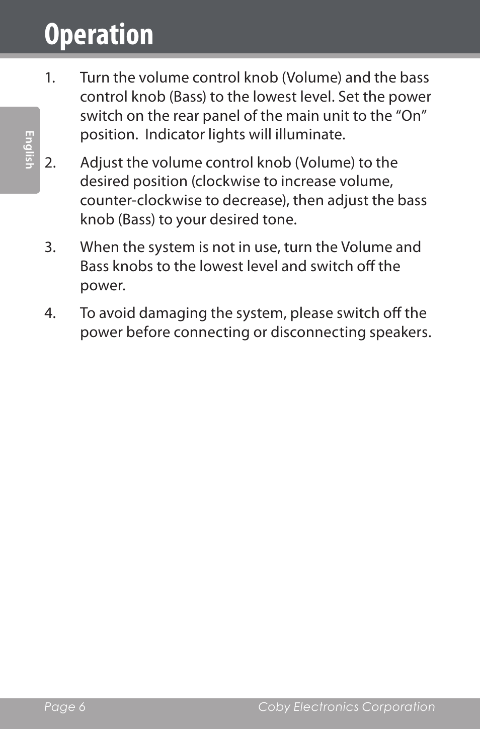 Operation | COBY electronic CSMP80 User Manual | Page 6 / 40