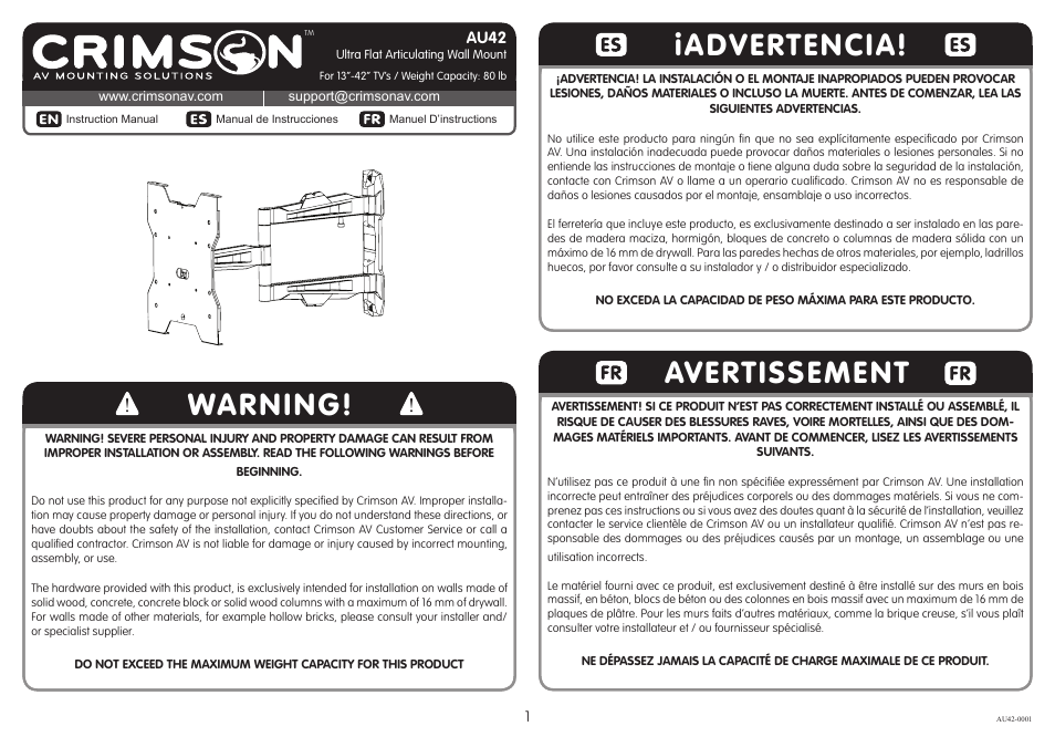 Crimson AU42 User Manual | 8 pages