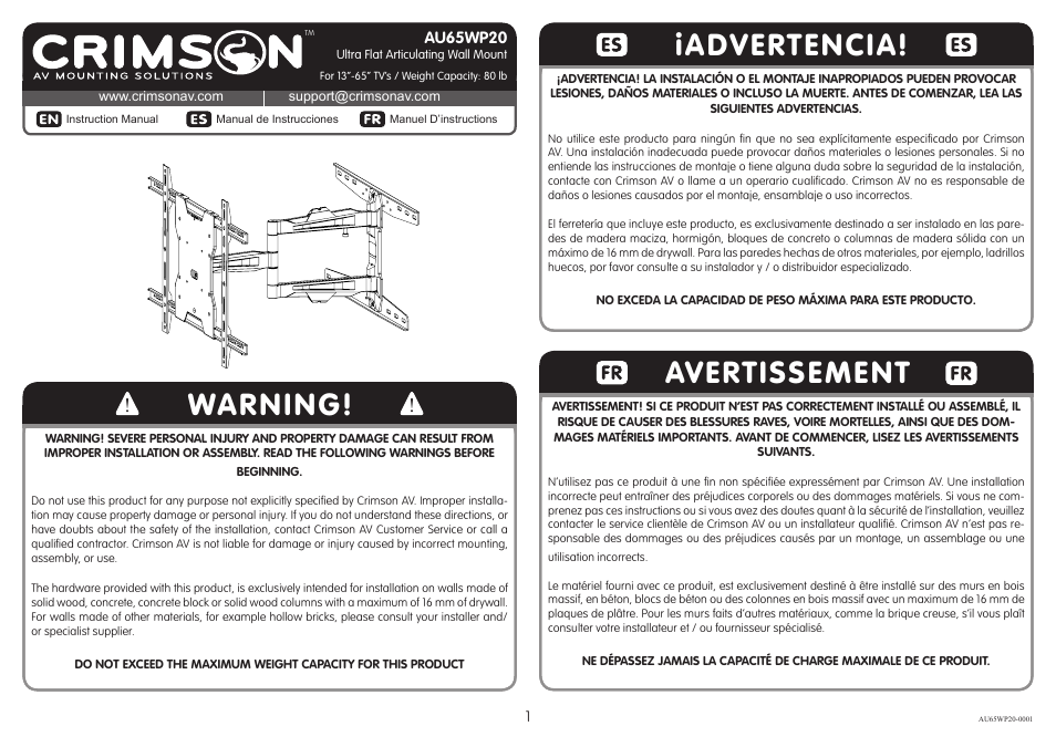 Crimson AU65WP20 User Manual | 9 pages