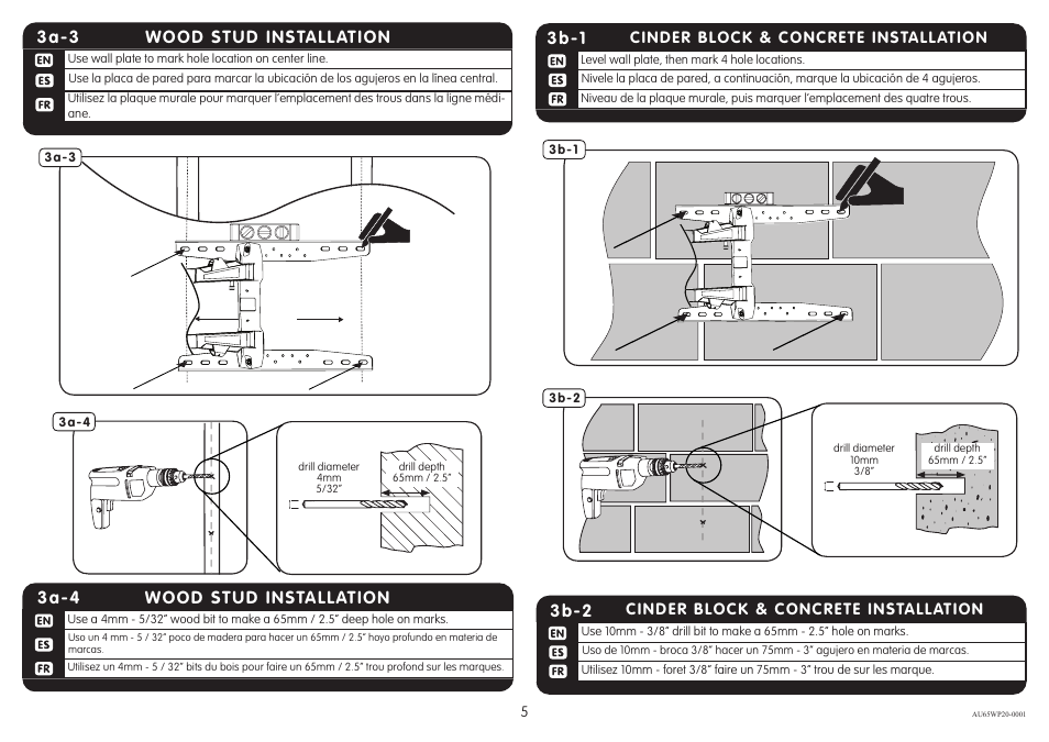 Wood stud installation 3a-3, Wood stud installation 3a-4, 3b-1 | 3b-2 | Crimson AU65WP20 User Manual | Page 5 / 9