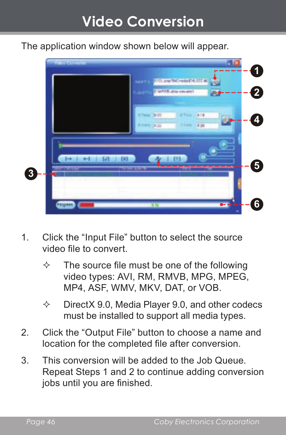 Video conversion | COBY electronic MP-705-4G User Manual | Page 46 / 58