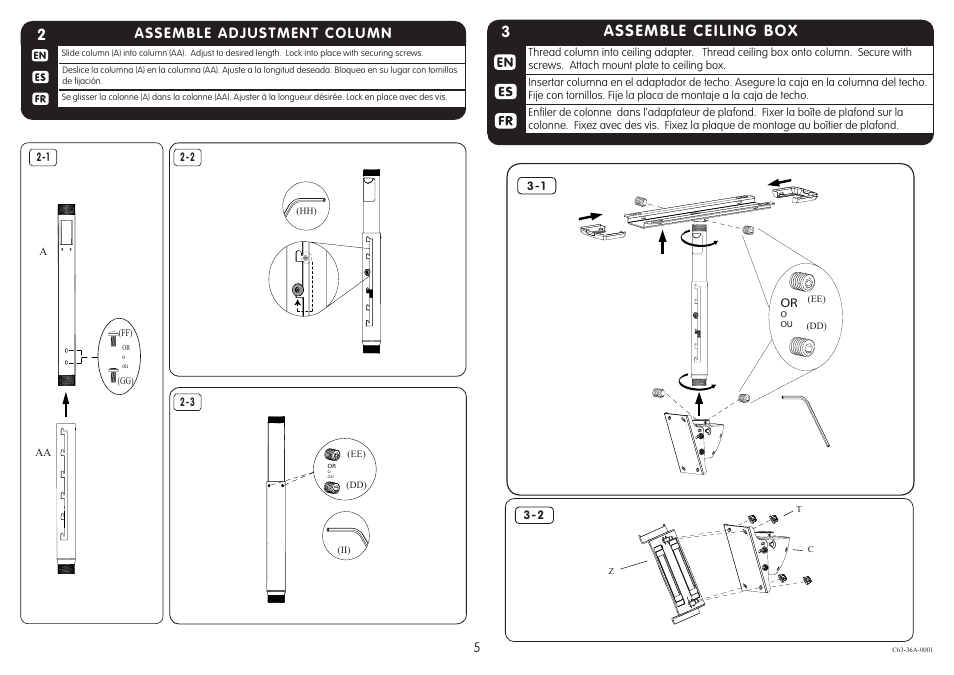 3assemble ceiling box, Assemble adjustment column | Crimson C63-36A User Manual | Page 5 / 8
