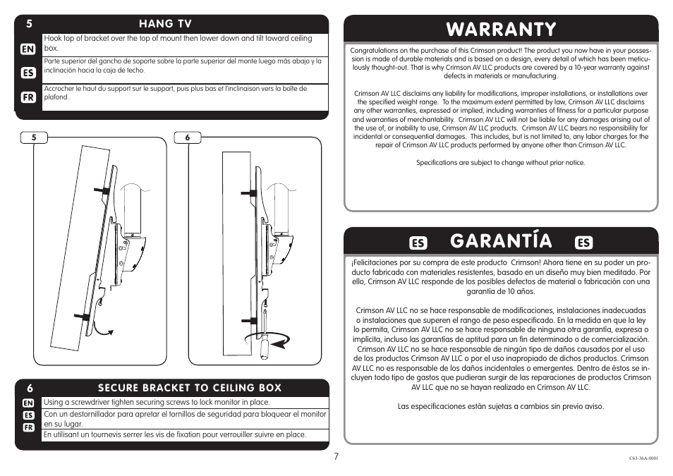 Warranty garantía | Crimson C63-36A User Manual | Page 7 / 8
