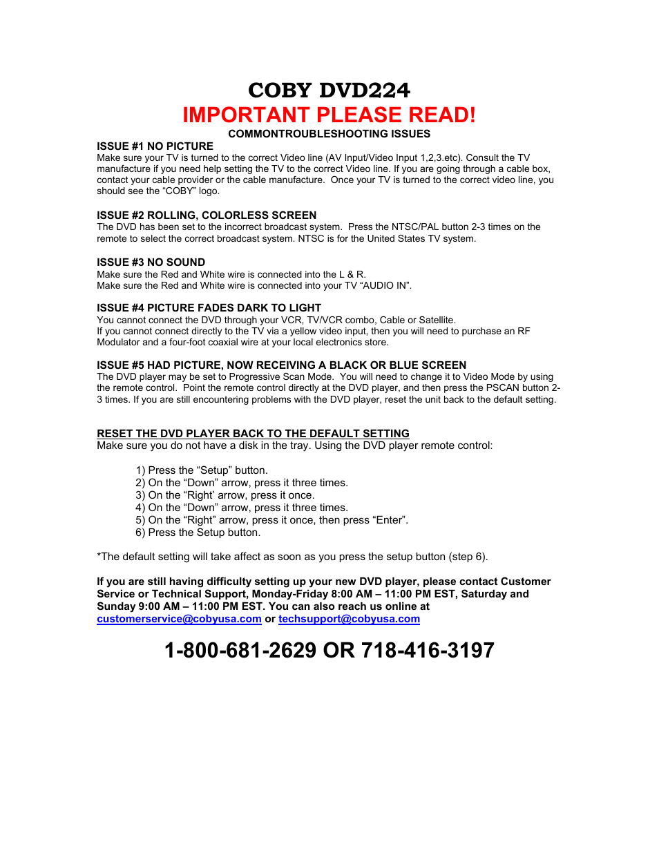 COBY electronic 224 User Manual | 1 page